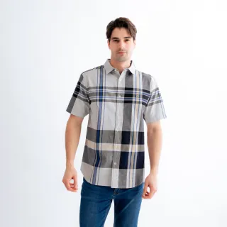 【Arnold Palmer 雨傘】男裝-經典格紋短袖形象款襯衫(灰藍色)