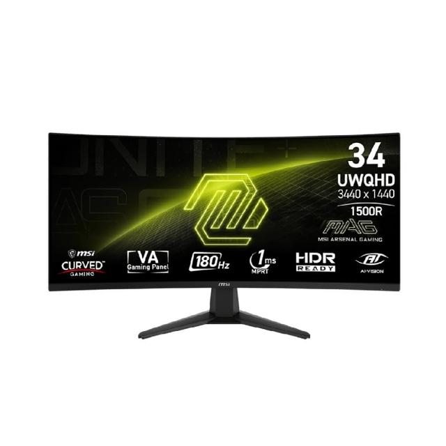 【MSI 微星】MAG 346CQ 34型 VA UWQHD 180Hz 電競曲面螢幕(1ms/Adaptive Sync/1500R)
