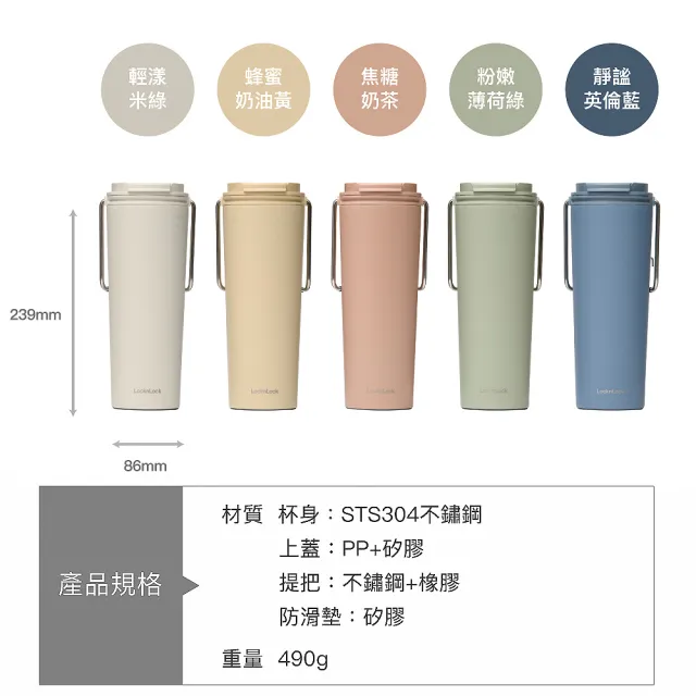 【LocknLock 樂扣樂扣】官方直營 二代微笑騎士手提不鏽鋼隨行保溫杯750ml+吸管款上蓋(五色任選/掀蓋式)