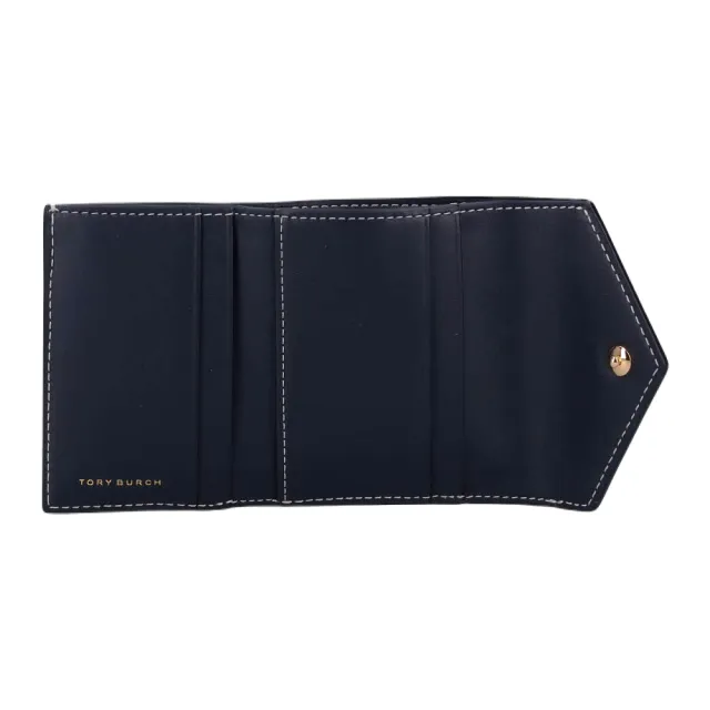 【TORY BURCH】T-MONOGRAM 緹花按扣短夾(海軍藍色)