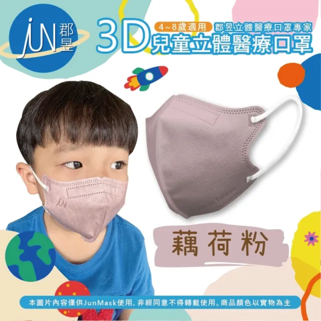 【JUN 郡昱】4-8歲兒童3D立體醫療口罩-10入/袋-質感純色系列(台灣製造 3D口罩 立體口罩 兒童口罩 台灣口罩)