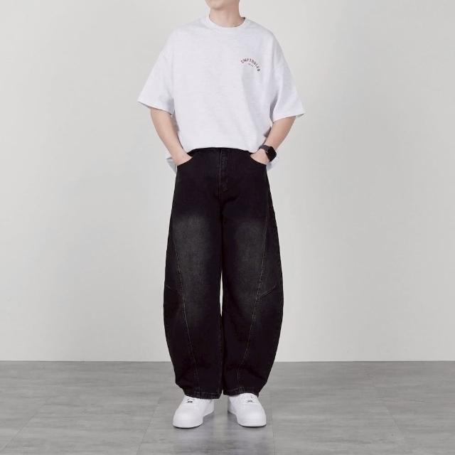 【AMERO】男女款 彎刀刷色牛仔褲(男女款 滾邊彎刀 刷色 牛仔褲 情侶裝)