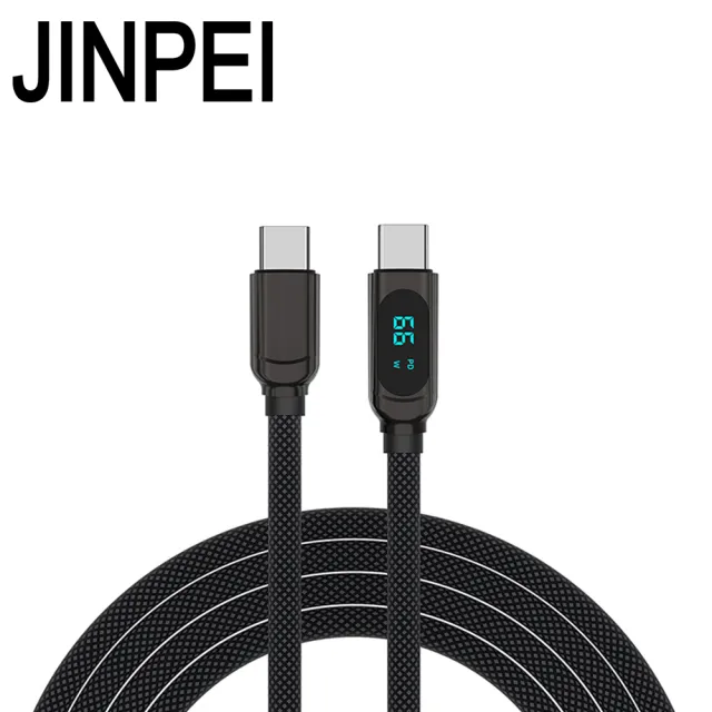 【JINPEI 錦沛】Type-C to Type-C 100W PD極速快速充電線 顯示電流 編織線 1M(黑色)
