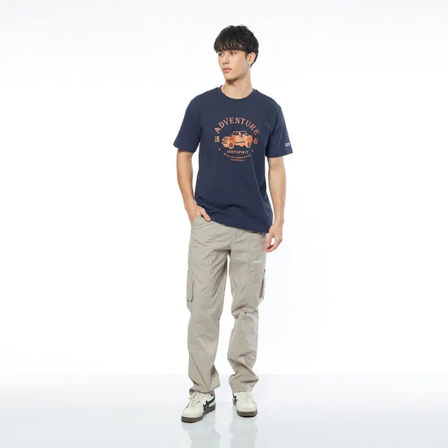 【JEEP】男裝 復古吉普車印花短袖T恤(藍色)