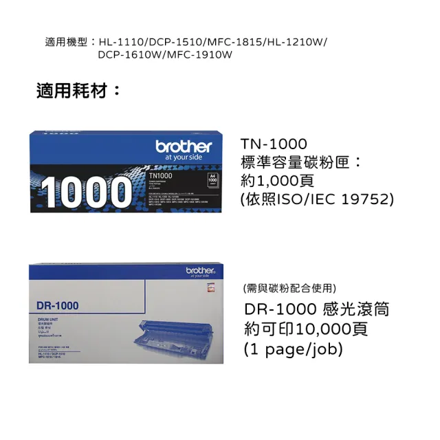 【brother】官方直營 HL-1210W 無線黑白雷射印表機(列印/無線網路/行動列印/不支援 airprint/耗材:TN1000)