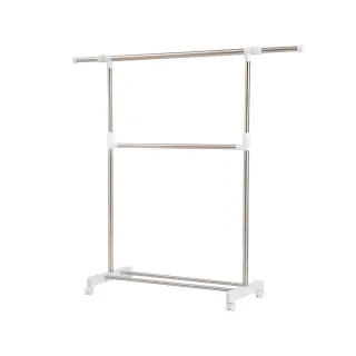 【特力屋】不鏽鋼可伸縮單桿雙層衣架 