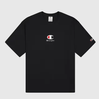 【Champion】官方直營 男款-LEGACY 經典款歐版刺繡印花短袖TEE-黑色(220270-KK001)