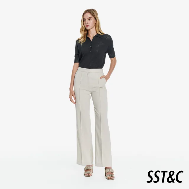 【SST&C】女裝 魅影灰鏤空POLO領短袖針織衫01192503002(換季55折)