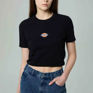 【Dickies】女款黑色重磅短版胸前經典Logo印花短袖T恤｜DK012314BLK