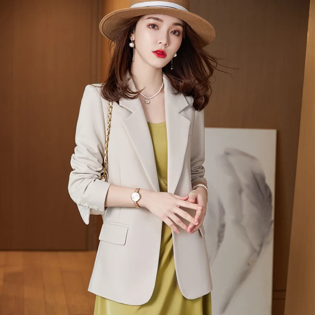 【米蘭精品】現貨秒發 西裝外套休閒西服(春秋純色一粒扣修身女外套3色74co37)