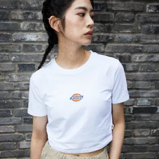 【Dickies】女款白色重磅短版胸前經典Logo印花短袖T恤｜DK012314WHX