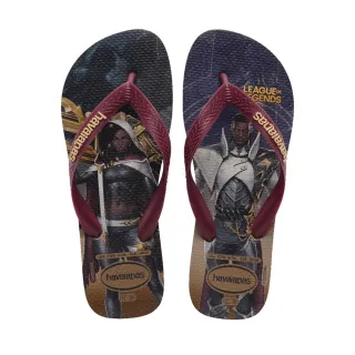 【havaianas 哈瓦仕】拖鞋 男女鞋 英雄聯盟 驅魔聖槍路西恩 Top League 暗紅 4148151-0570U(哈瓦士)