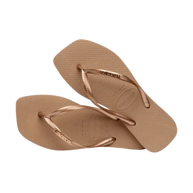 【havaianas 哈瓦仕】拖鞋 女鞋 夾腳拖 方形 果凍亮粉 Slim Square Logo 玫瑰金 4148257-5282W(哈瓦士)
