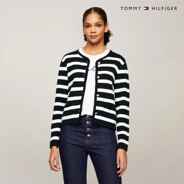【TOMMY HILFIGER】官方旗艦館 新款鈕扣條紋開襟外套 _藍色