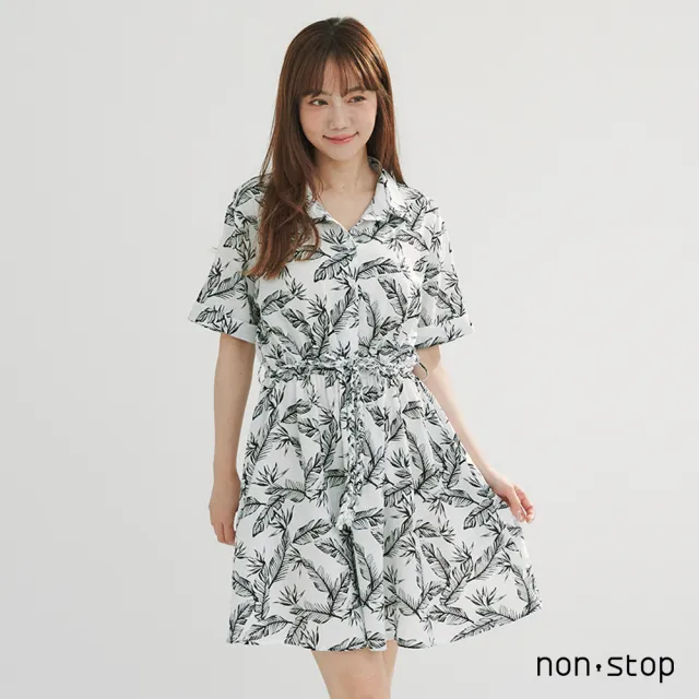 【non-stop】熱帶微風綁帶襯衫洋裝-2色