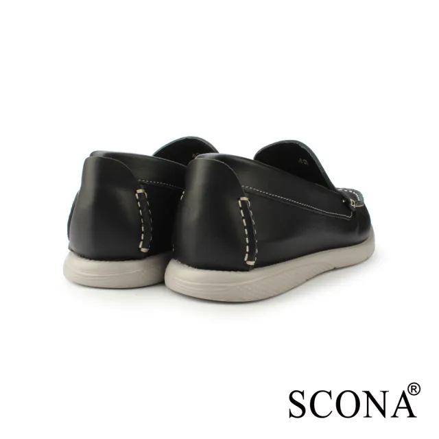 【SCONA 蘇格南】全真皮 輕量休閒樂福鞋(黑色 1299-1)