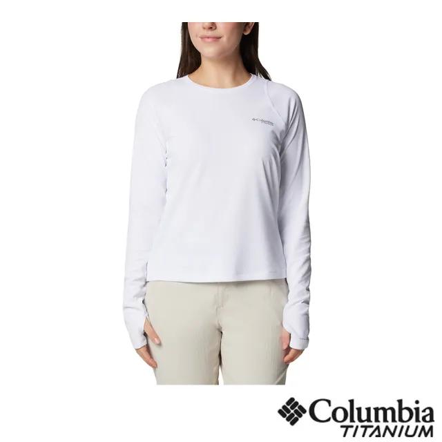 【Columbia 哥倫比亞】女款-超防曬UPF50快排長袖上衣-白色(UAR26910WT/JS)