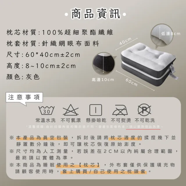 【Pure Sleep 純好眠】升級舒眠護頸反牽引枕芯(護頸枕頭 水洗枕頭 側睡枕 枕頭 分區設計 高枕 低枕)