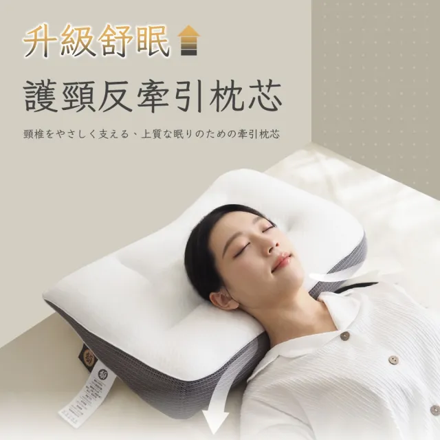 【Pure Sleep 純好眠】升級舒眠護頸反牽引枕芯(護頸枕頭 水洗枕頭 側睡枕 枕頭 分區設計 高枕 低枕)