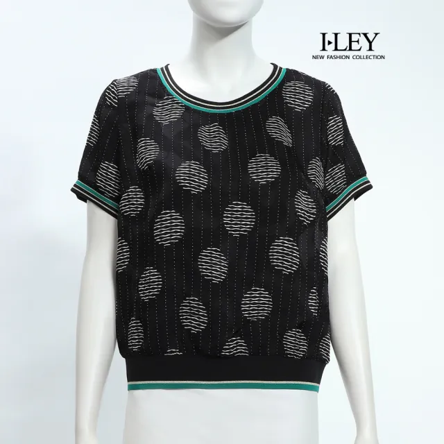 【ILEY 伊蕾】立體緹花印花上衣(黑；M-2L；1252681406)
