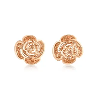 【點睛品】優雅山茶花 18K玫瑰金耳環(一對)