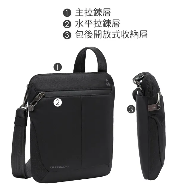 【Travelon】美國 RFID方型防盜斜背包 黑 / 側背包 斜背包 防搶包 防盜包 男包 RFID