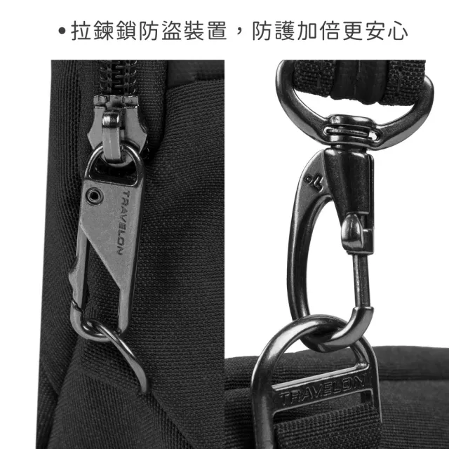 【Travelon】美國 metro防盜斜背腰包 黑 / 側背包 斜背包 防盜包 出國 男包 RFID