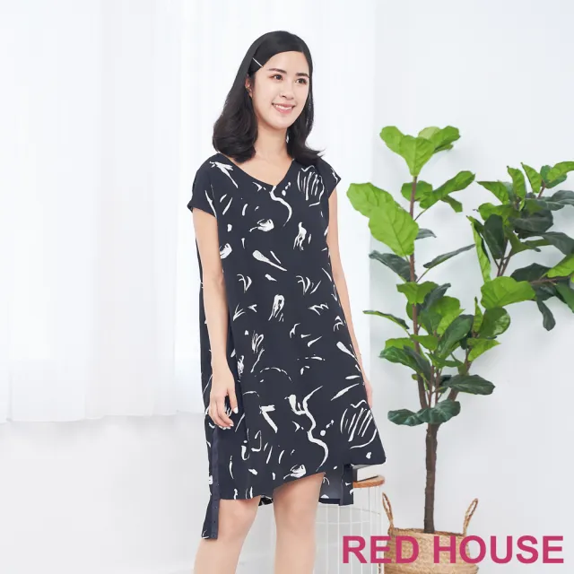 【RED HOUSE 蕾赫斯】花布洋裝(深藍色)