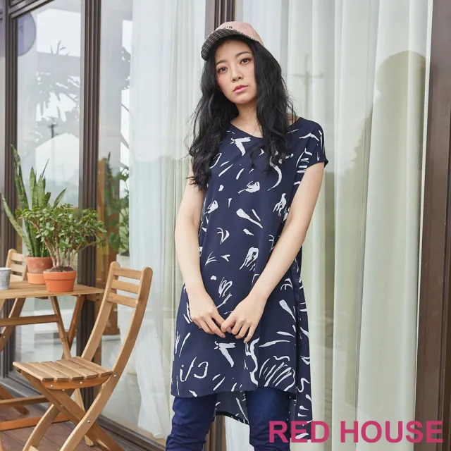 【RED HOUSE 蕾赫斯】花布洋裝(深藍色)