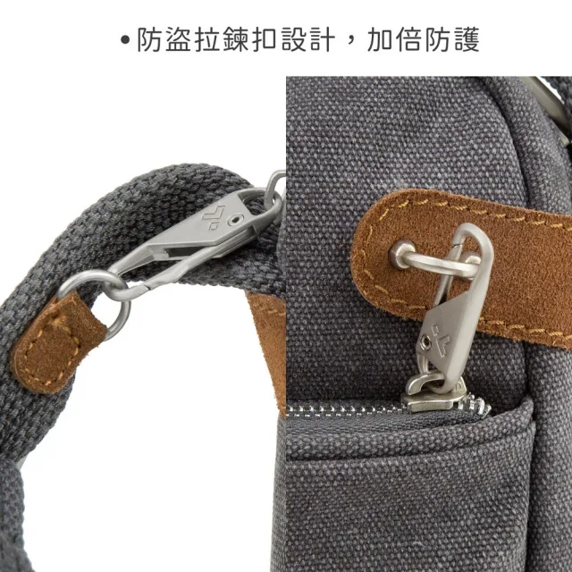 【Travelon】美國 三層弧型防盜斜背包 牛仔灰 / 側背包 斜背包 防盜包 出國 RFID