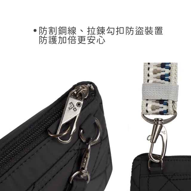 【Travelon】美國 Boho防盜斜背手拿包 格紋黑 / 側背包 斜肩包 小包 防搶包 防盜包 送禮 男 女