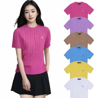 【RALPH LAUREN】RL POLO 圓領經典刺繡小馬麻花針織毛衣-女-多色組合 上衣(短袖款/平輸品/)