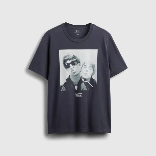 【GAP】男裝 Gap x Oasis聯名 純棉印花圓領短袖T恤-海軍藍(765049)