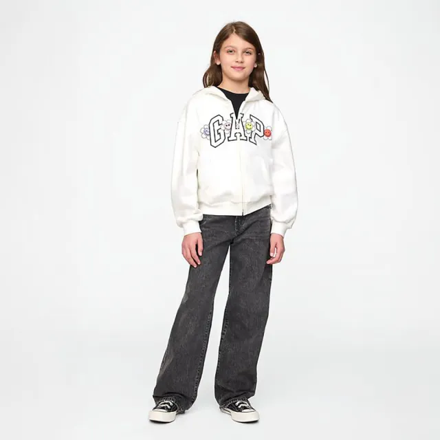 【GAP】女童裝 Gap x Smiley World聯名 Logo印花連帽外套-白色(745931)