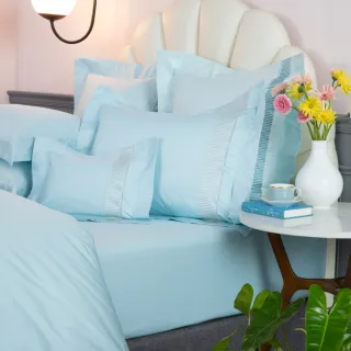 【WEDGWOOD】500織長纖棉 素面鬆緊床包一件｜向日永恆 星光藍(百貨款｜加大180x186cm)