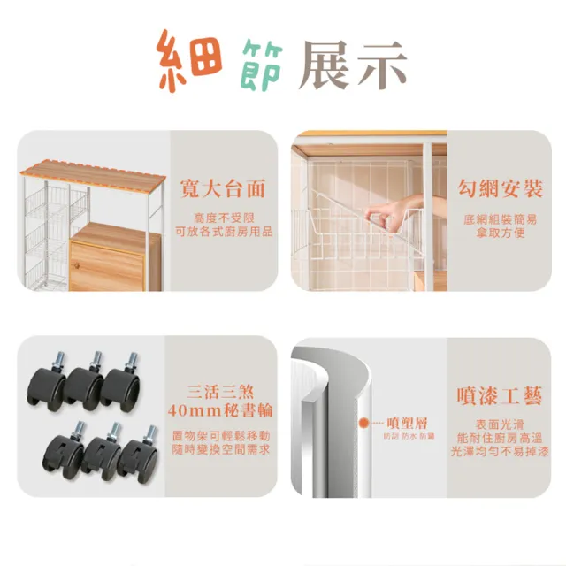 【居家cheaper】三板一櫃廚房置物架 附輪組 TD080-3DWTc(廚房架 廚房櫃 廚房置物架 烤箱架)