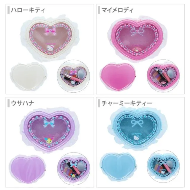【小禮堂】雙11 Sanrio 三麗鷗 愛心造型透明窗口收納包 芭蕾款 Kitty 美樂蒂 花小兔 洽咪(平輸品