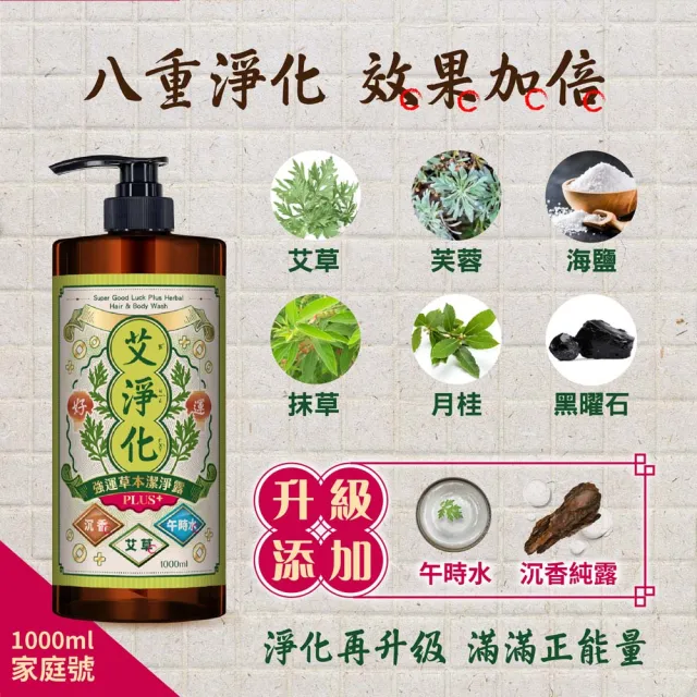 【美吾髮】艾淨化 艾草強運能量PLUS淨化潔淨露1000ml_2入組(艾淨化/艾檀香/洗髮精/午時水/大悲水/加大版)