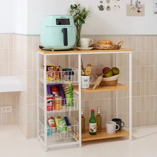 【居家cheaper】三板三籃廚房置物架(廚房架 廚房櫃 廚房置物架 電鍋架 微波爐架 烤箱架 廚房調料架)