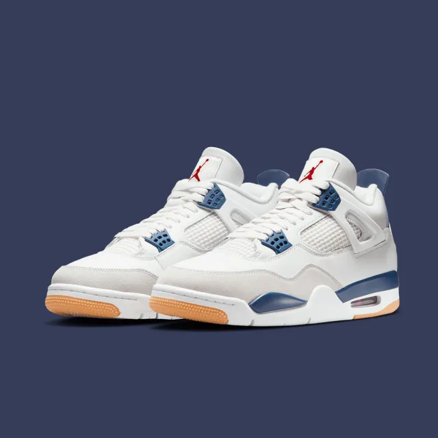 【NIKE 耐吉】休閒鞋 Nike SB x Air Jordan 4 Navy 聯名款 白藍 男鞋 DR5415-100