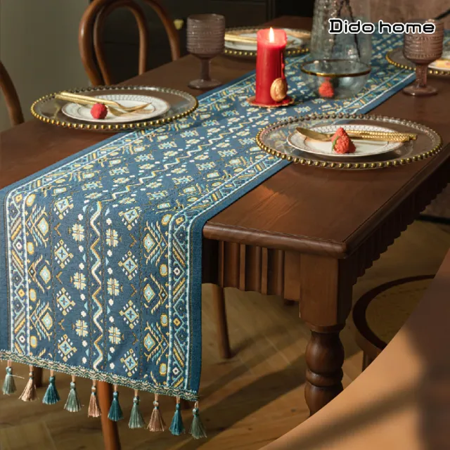 【Dido home】歐式輕奢 復古風刺繡流蘇桌旗 桌巾(HM328)