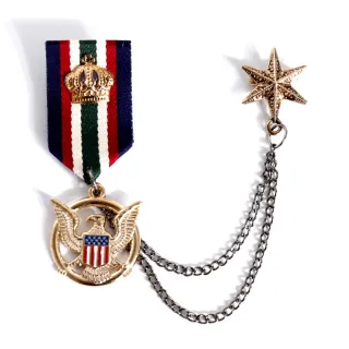 【ANGEL】榮譽美式徽章流蘇金屬鍊胸針別針兩用款(金色)