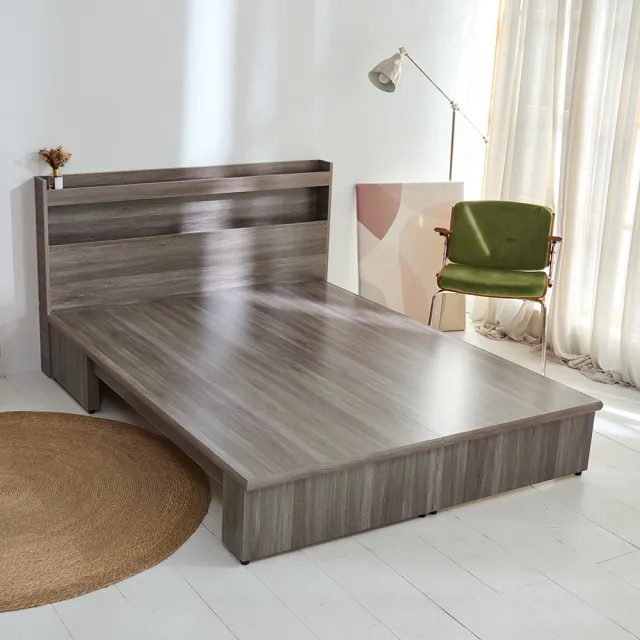 【藤原傢俬】白色戀人木芯板收納空間床組3.5尺單人加大(置物空間床架/床底+遙控/觸控燈床頭)