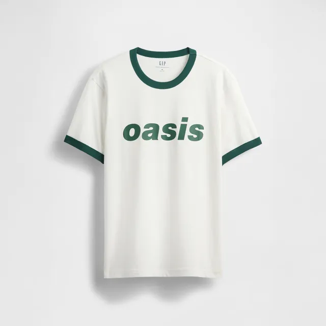 【GAP】男裝 Gap x Oasis聯名 純棉印花圓領短袖T恤-白色(767478)