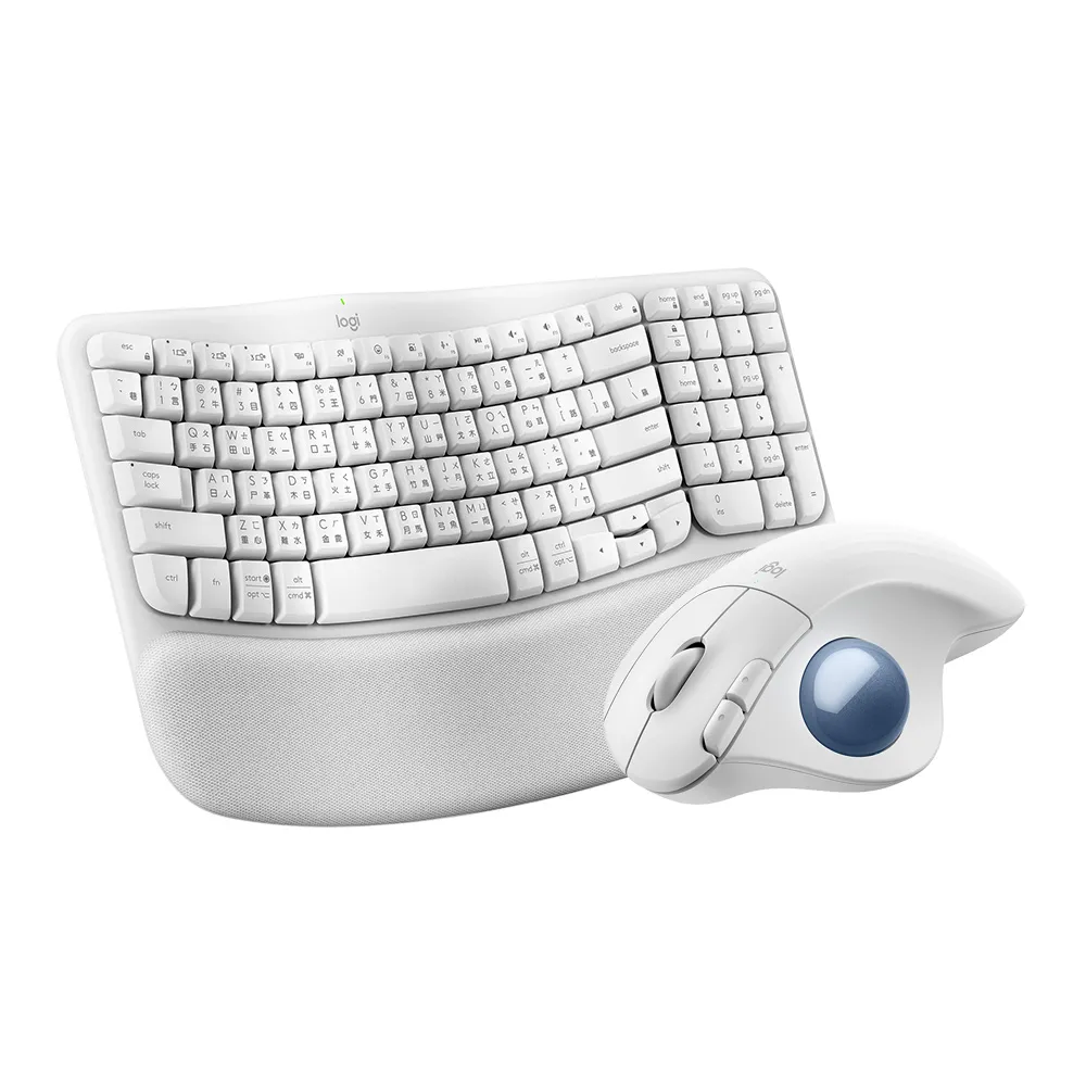 【Logitech 羅技】Wave Keys人體工學鍵盤 + Ergo M575S 無線軌跡球(珍珠白)