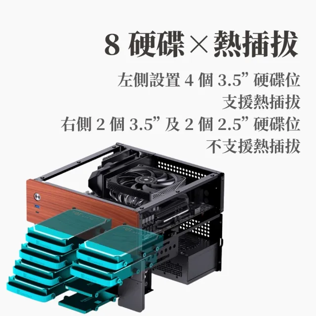 【JONSBO 喬思伯】N4 8硬碟 NAS mATX 機殼 黑/白(熱插拔/胡桃實木/內建雙滾珠扇/SFX/分艙)