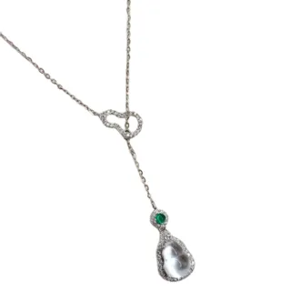 【ANGEL】水沫玉葫蘆水鑽流蘇吊飾伸縮鎖骨項鍊(銀色)