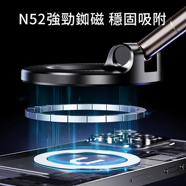 【itop】機械真空吸盤手機支架 720度三軸旋轉折疊 鋅合金支撐桿 汽車用磁吸手機架 magsafe桌面支架