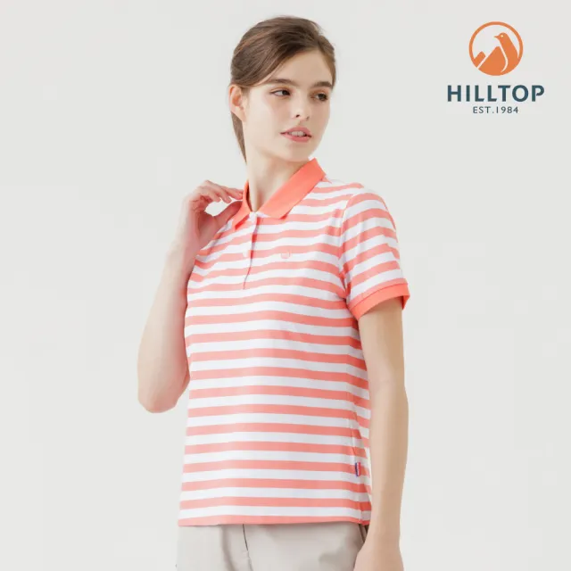 【Hilltop 山頂鳥】Polygiene抗菌抗UV吸濕快乾條紋彈性POLO衫 女款 橘白｜PS14XFL5ECGW