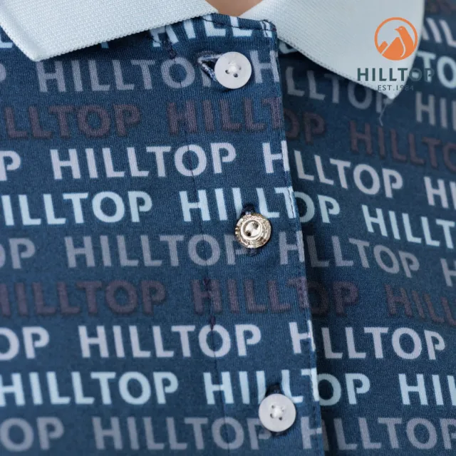 【Hilltop 山頂鳥】Polygiene抗UV吸濕快乾施華洛世奇縫釦印花滿版POLO衫 女款 藍｜PS14XFL6ECEZ